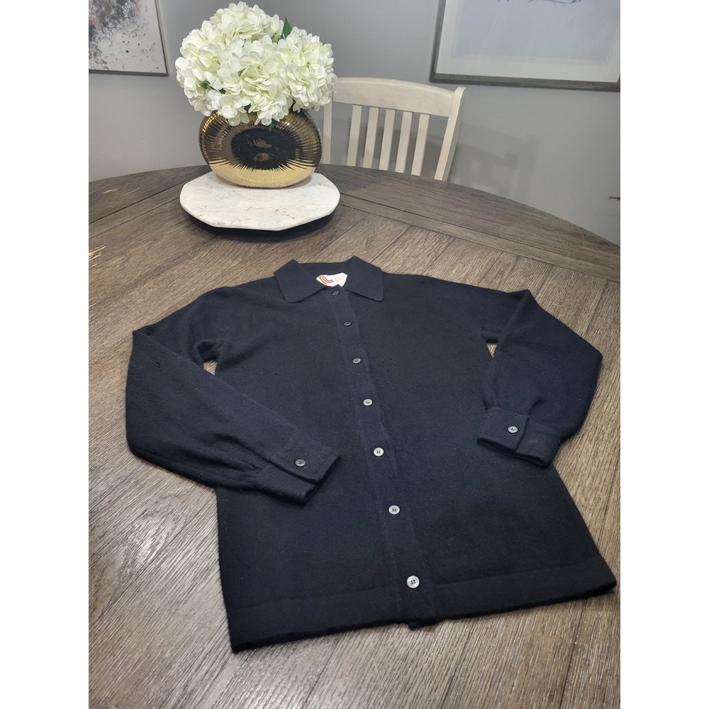 * VTG 50s Rare NN Angora /Lambswool Ultra-Soft BlACK‎ Cardigan LARGE